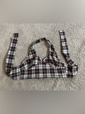 Altar’d  State Plaid Halter Crop Top - Brown & White.